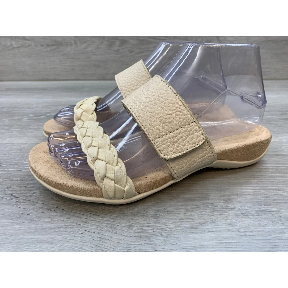 Vionic Jeanne Women's Beige Leather Braided Slide Sandals 6 Comfort Shoes